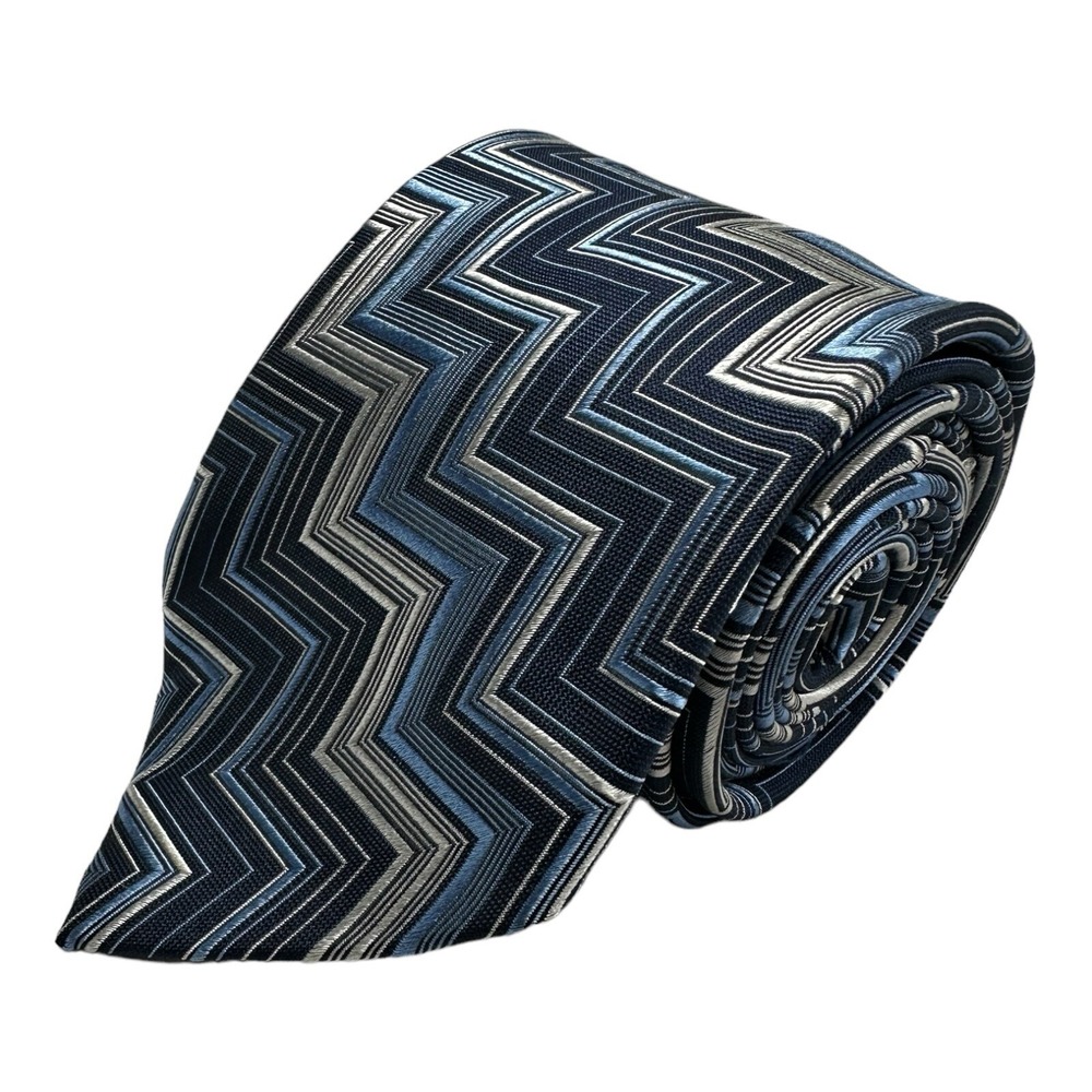 Ermenegildo Zegna Gray Blue Geometric Silk Mens Tie 3.75 Inch Width